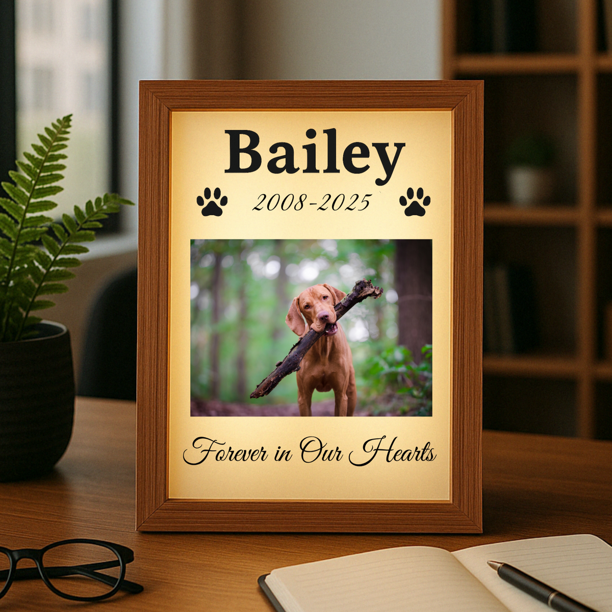  Light-up personalized dog memorial frame with photo and custom name engraving